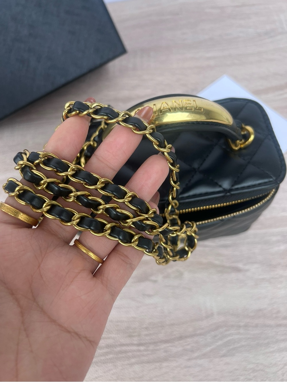 CC Black Quilted Vanity Bag with Gold Chain Strap - Picture 9 of 10